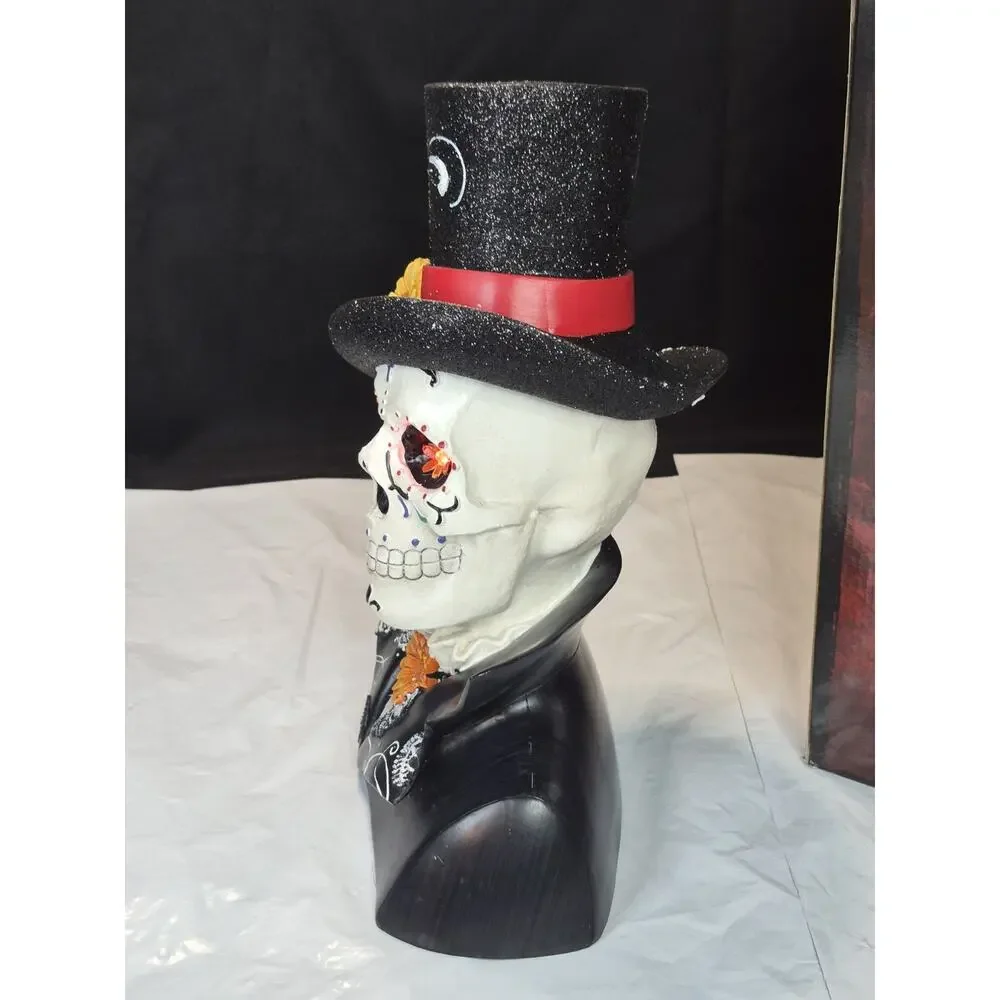 DAY OF THE DEAD SUGAR SKULL with Color Changing LED Light Eyes ~ Halloween Decor
